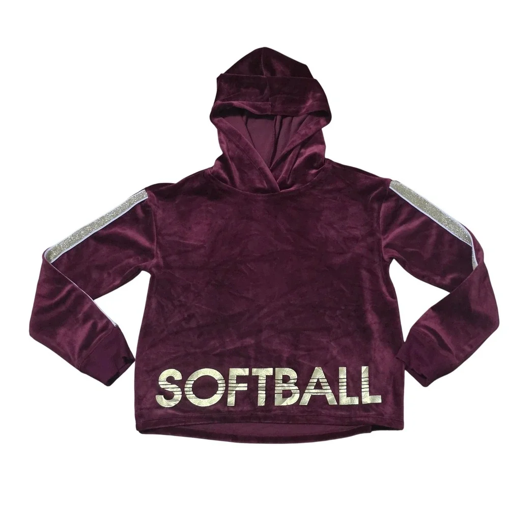 Justice Active Girls' Size 12 Purple Velour Softball‎ Hoodie Glitter Stripes